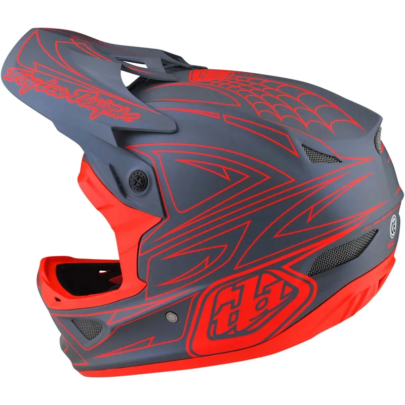 Troy Lee Designs D3 Fiberlite Full Face MTB Spiderstripe Grey/Red-2
